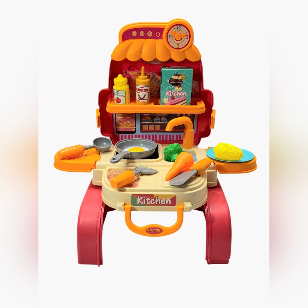 3-in-1 Kids Chef Kitchen Playset Backpack & Toddler Pretend Cooking Food Kit